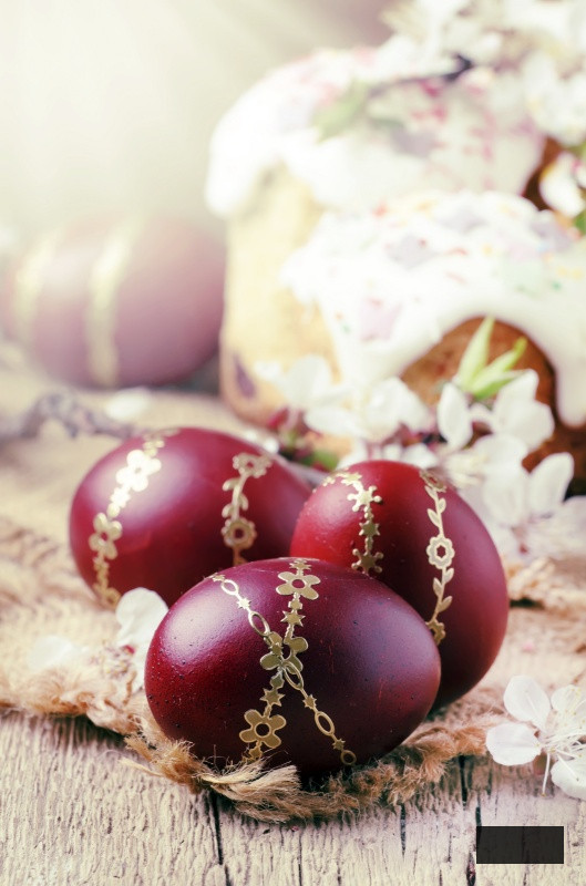 Plum Colored Eggs with Gold Ribbon