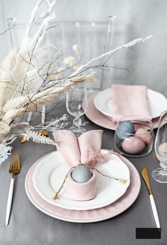 Pink and Gray Easter Holiday Table Setting