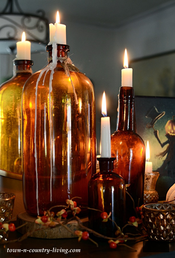Vintage Amber Bottle Candles