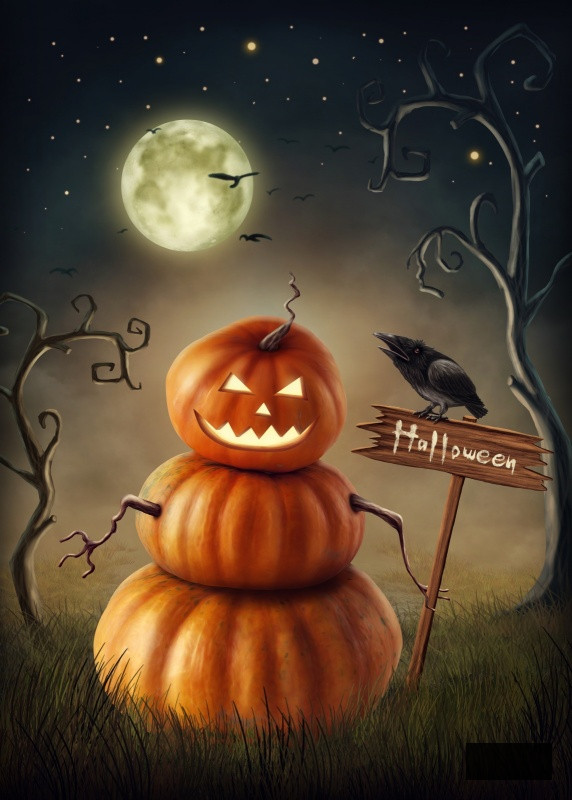 Pumpkin man with a wooden sign