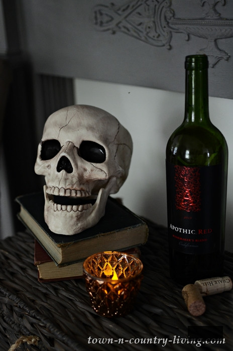 Skull and Wine Halloween Vignette