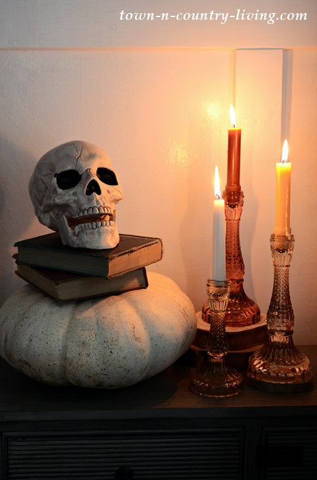Skull and Candles Halloween Decor