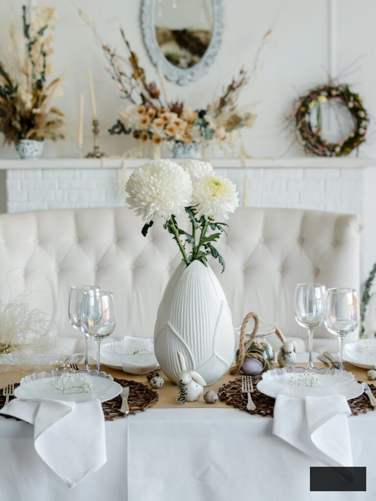 Elegant white and natural spring table setting