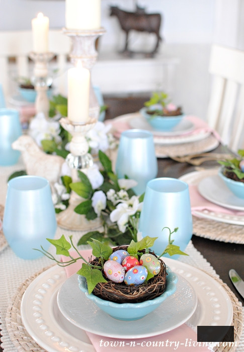 Pink and Blue Easter Table Setting