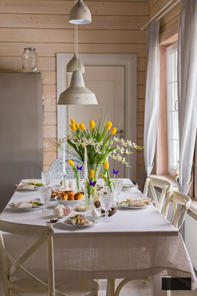 Scandinavian style Easter spring table setting