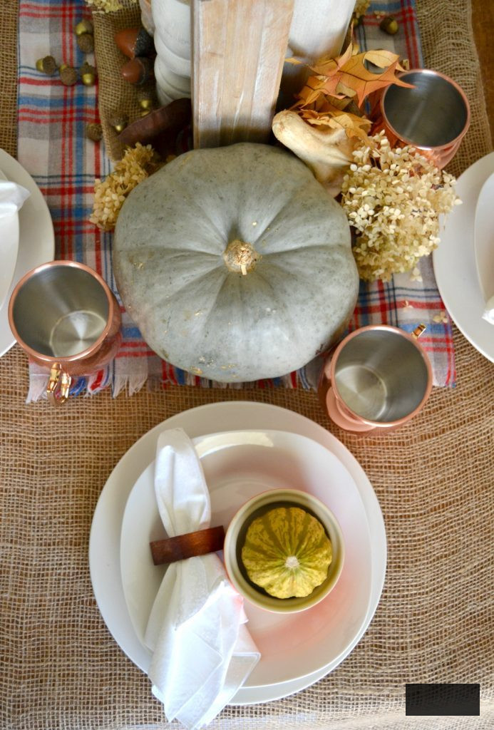 The autumn season is abundant with get-togethers for family and friends, and this simple autumn tablescape was achieved with a burlap table runner, some plaid fabric, and natural elements. Click over to get the details on how to set this table in your home.