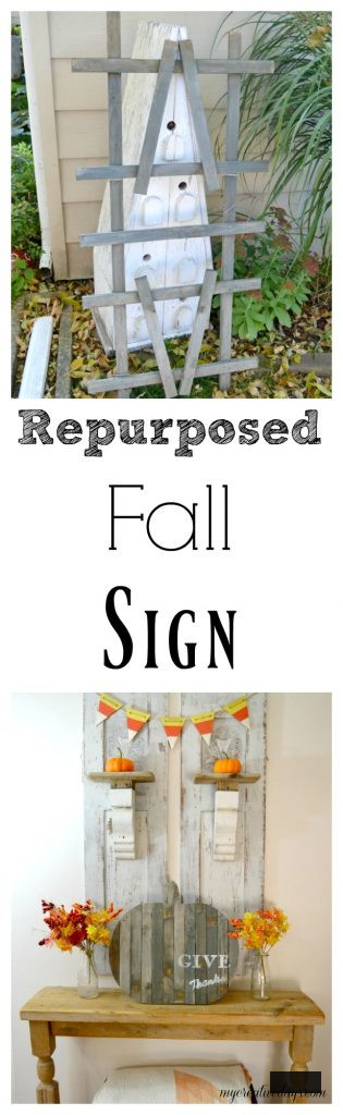 Are you searching for an enjoyable autumn sign to enhance your home this year? Click to discover how this revamped autumn sign came together from a fractured trellis from the yard.