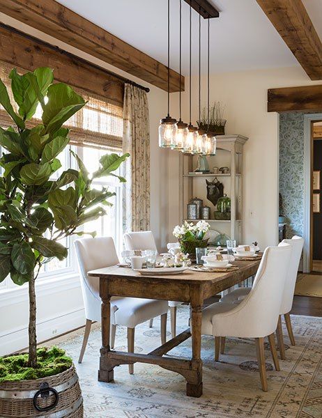 dining room with special lamps