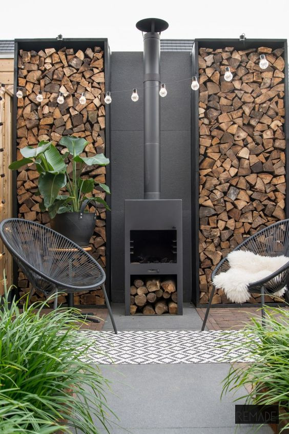 chic outdoor wood log store concept
