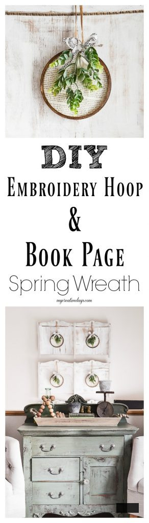 Are you looking for an easy way to create a spring wreath? Click over to see how easy it is to make with embroidery hoops and old book pages!