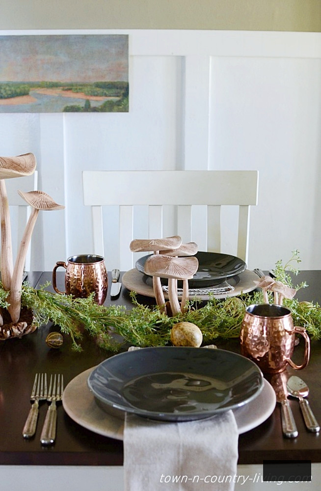 natural table setting with wooden fungi