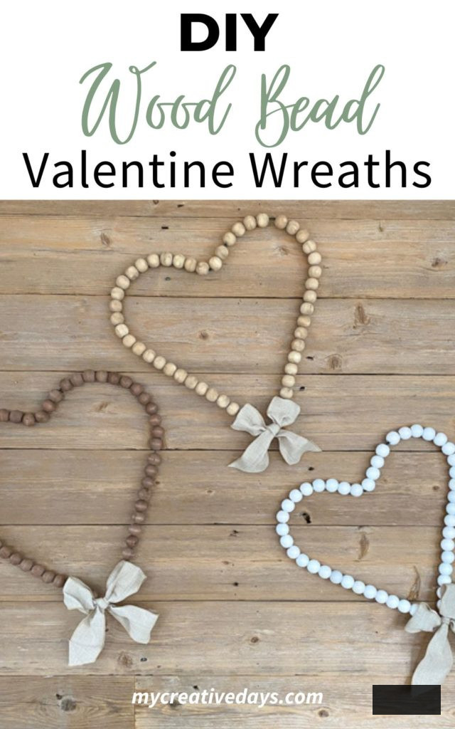 Looking for easy ways to decorate for Valentine's Day? These Wood Bead Valentine Wreaths turn dollar store items into 3 pretty wreaths.