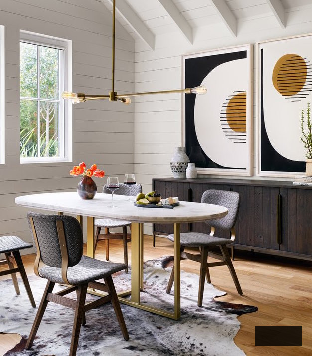 Devan Oval Dining Table in White Marble and brass iron