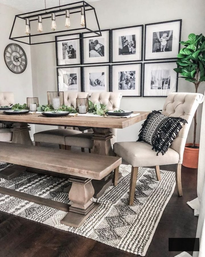 wood Rectangular farmhouse style dining room