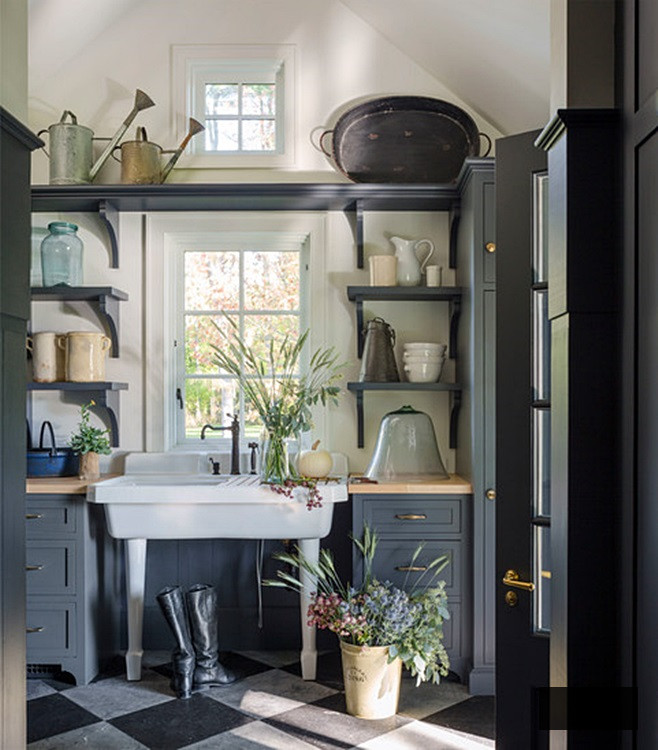 Gray Mudroom in Historic Stone Farmhouse