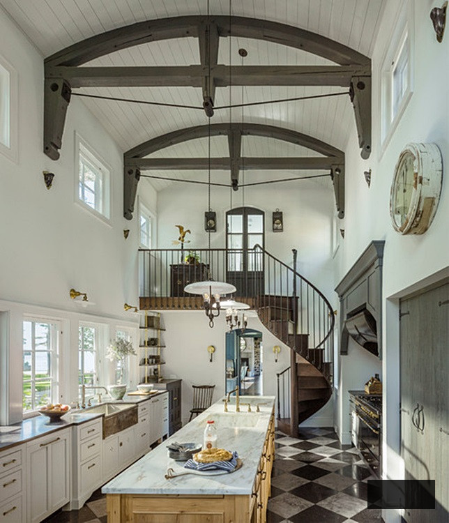 Historic Stone Farmhouse Kitchen with Spiraling Staircase