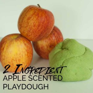 A straightforward 2-ingredient, incredibly soft and smooth apple scented playdough recipe along with suggestions for math-related activities for toddlers and preschoolers.
