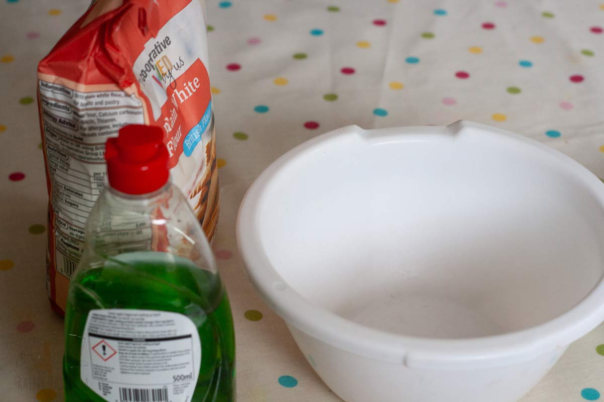 ingredients for creating homemade apple scented playdough for kids.