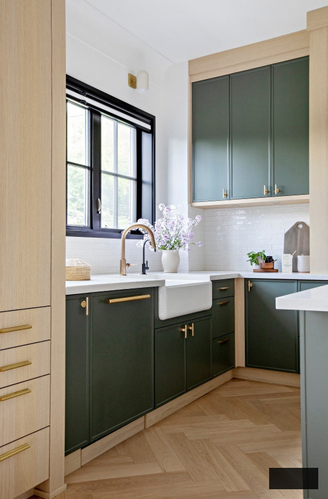gray-green kitchen cabinets