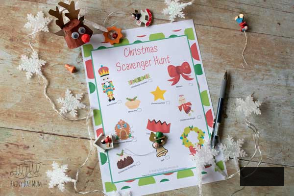 printed Christmas treasure hunt with illustrations for toddlers and preschoolers to partake in