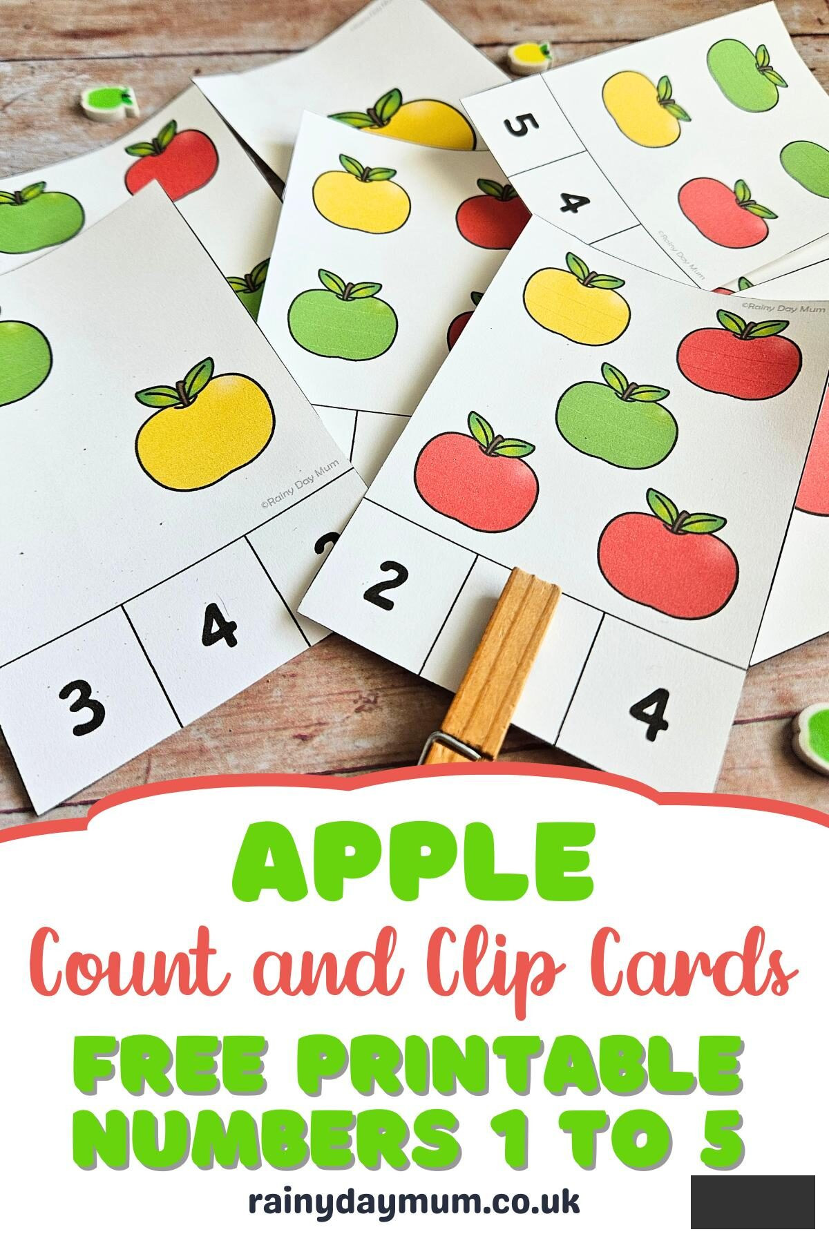 Pinterest Image for Apple Count and Clip Cards FREE Printable Numbers 1 to 5