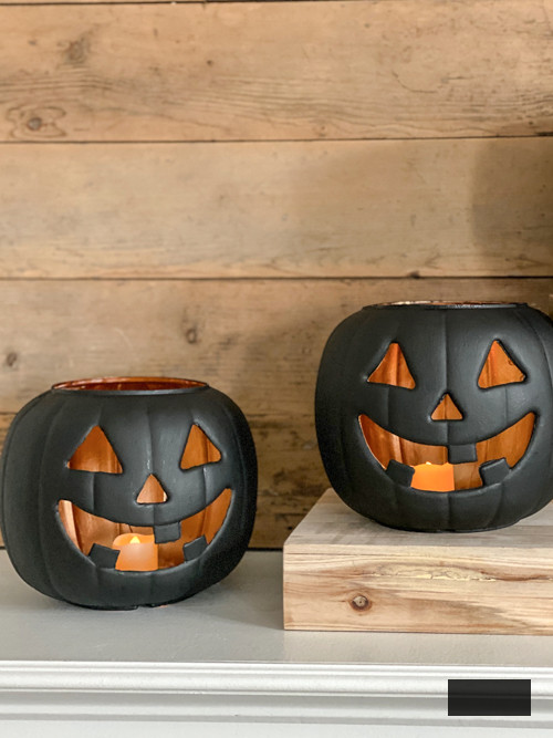 Craft chic Halloween decor with DIY Pottery Barn Jack-O-Lantern replica. Achieve the upscale appearance for under $5 using plastic buckets, paint, and LED lights.