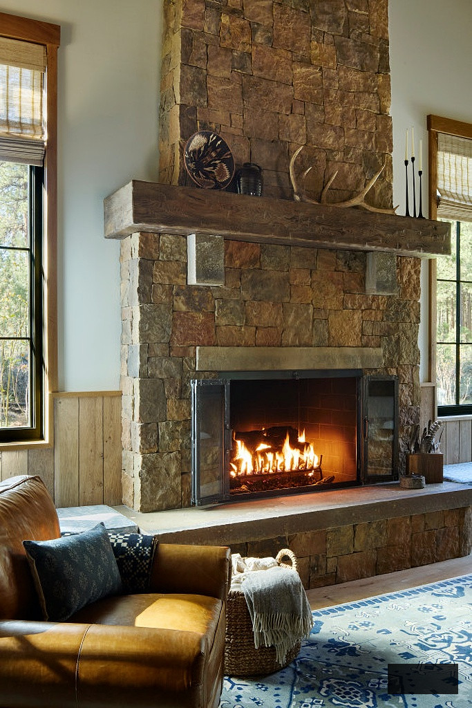 rustic stone fireplace 