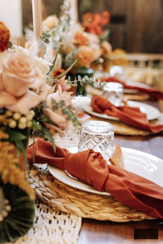 knotted napkins at a fall place setting