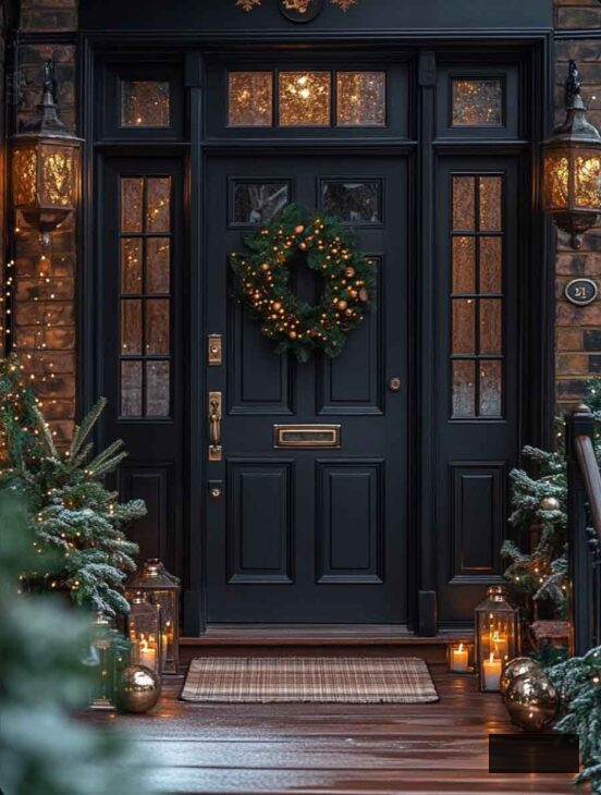 dark academia winter christmas front porch