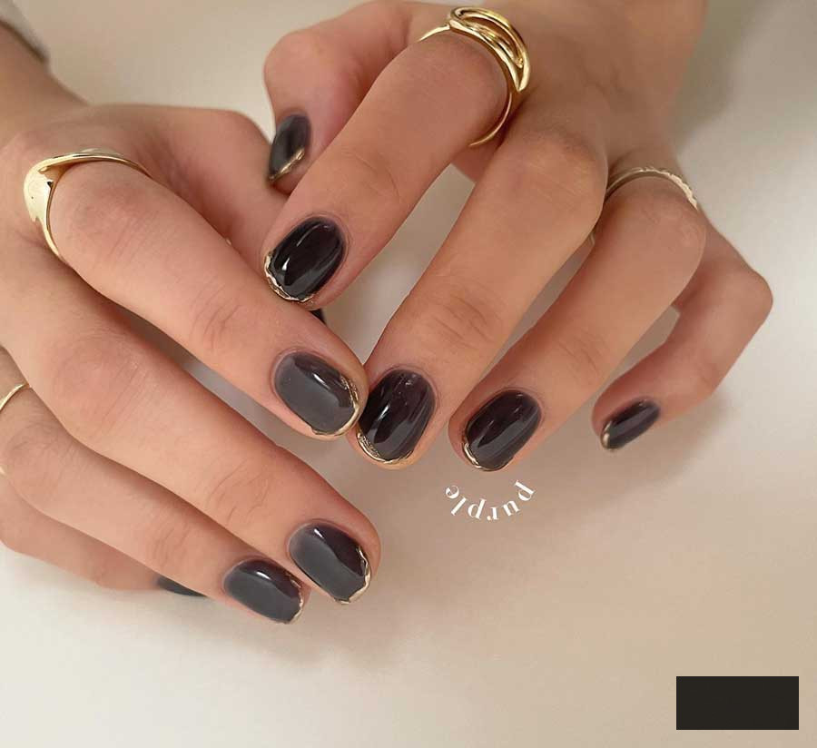 brown and gold minimalist cute dark academia nails that are perfect for a chic aesthetic minimalist manicure