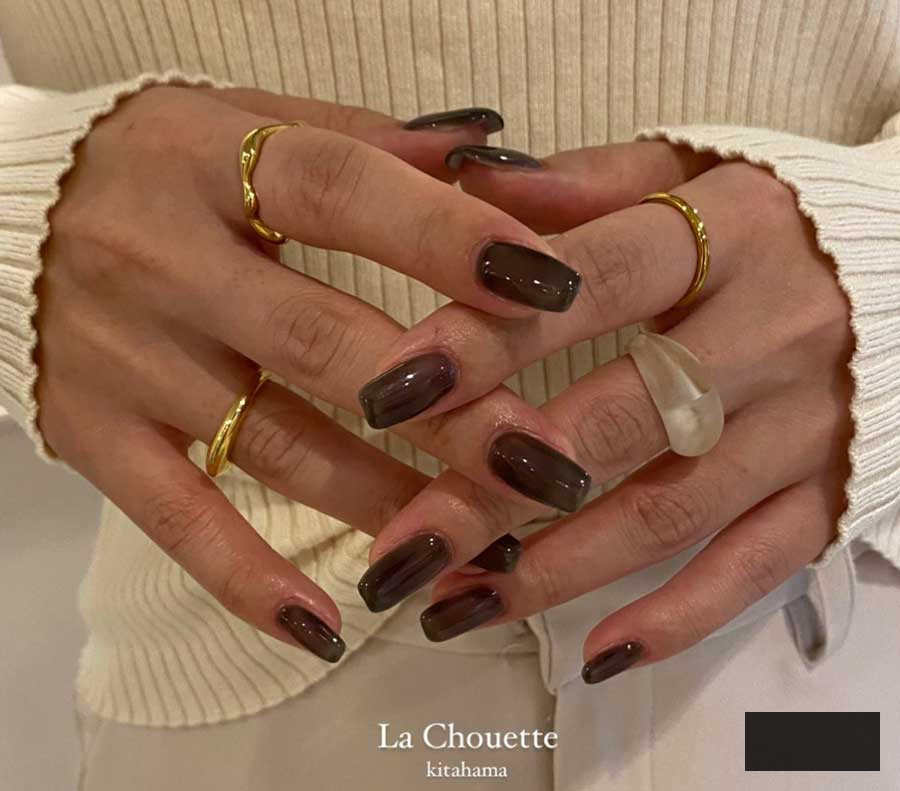 dark brown grey long fall nail design