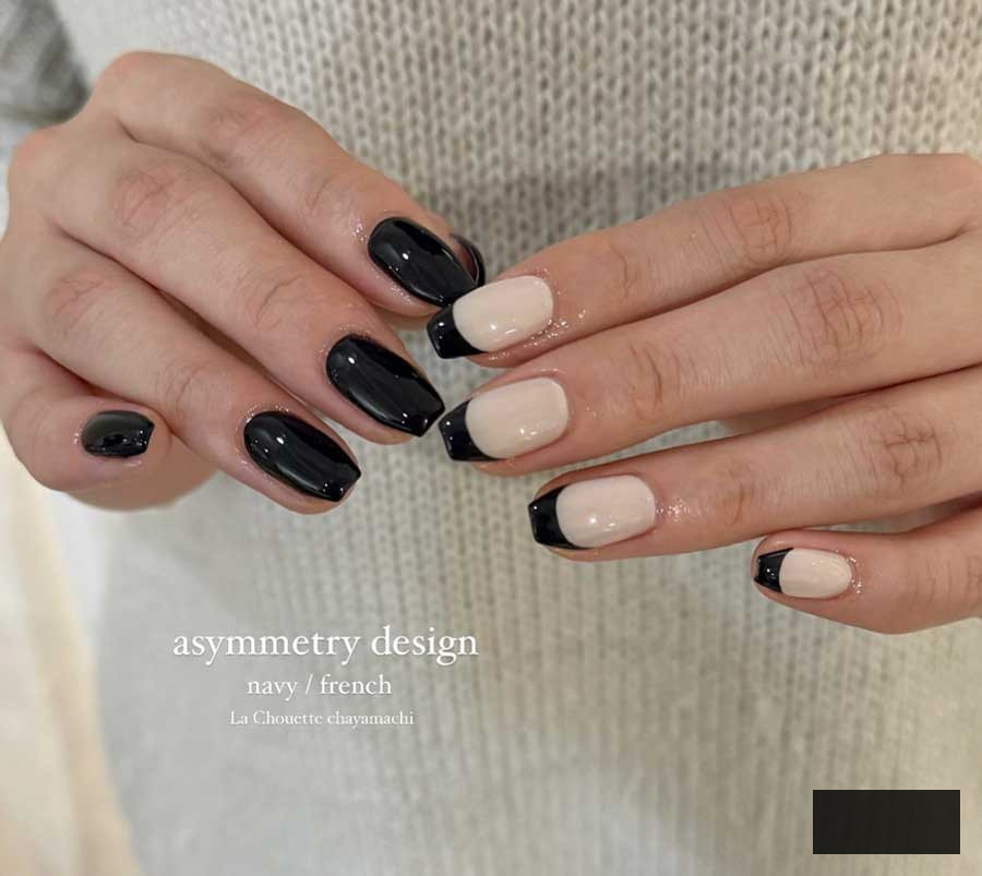 black and beige french tips winter nails