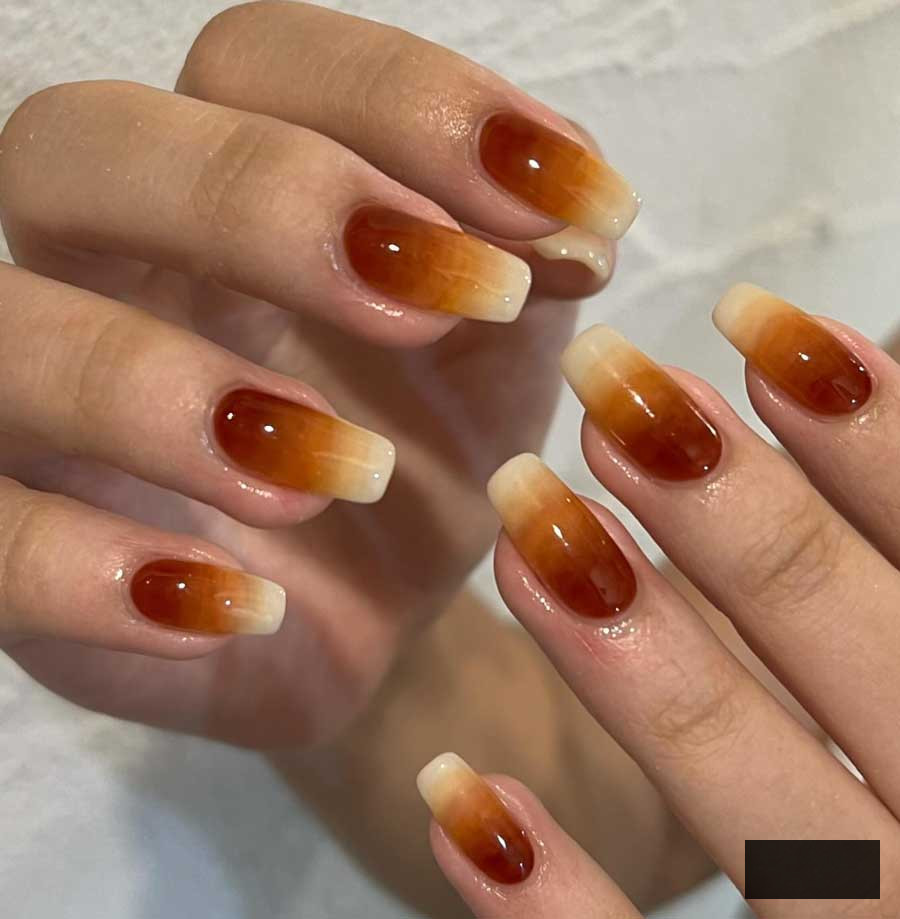 brown and beige fall dark academia and light academia ombre nail design