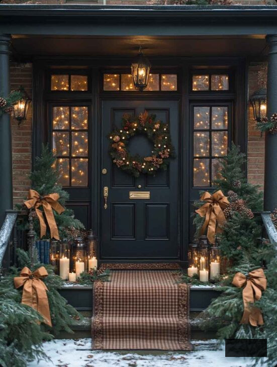 vintage luxury dark academia christmas winter front porch outdoorsy decor