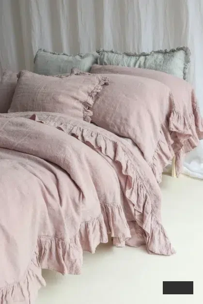 blush pink Shabby Chic linen ruffled duvet cover with ruffles