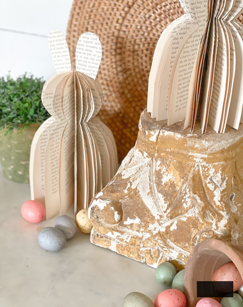 Create charming DIY Book Page Bunnies with this simple upcycled Easter craft! Ideal for rustic decor, tiered trays, and handmade gifts. Budget-conscious and enjoyable!