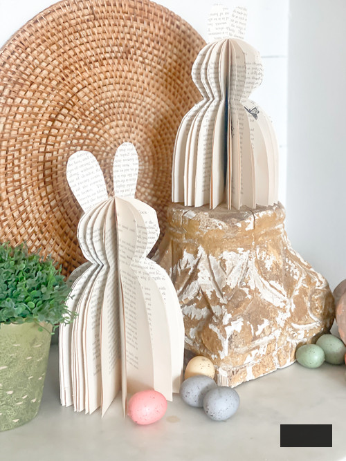 Create charming DIY Book Page Bunnies with this simple upcycled Easter craft! Ideal for rustic decor, tiered trays, and handmade gifts. Budget-conscious and enjoyable!