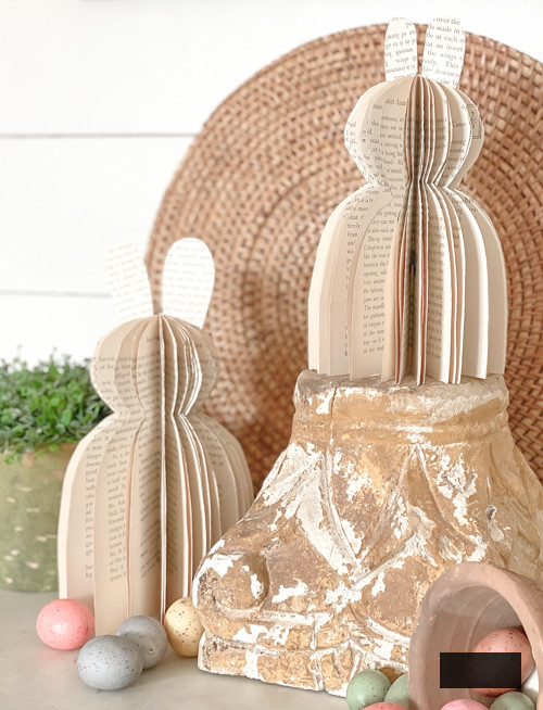 Create charming DIY Book Page Bunnies with this simple upcycled Easter craft! Ideal for rustic decor, tiered trays, and handmade gifts. Budget-conscious and enjoyable!