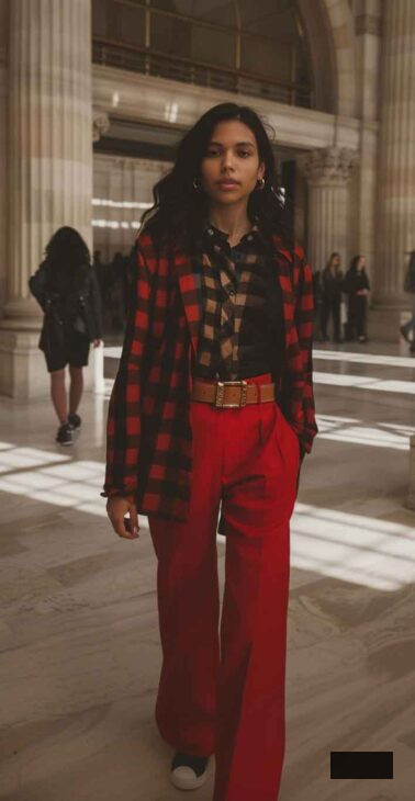 cool red and plaid academia outfit