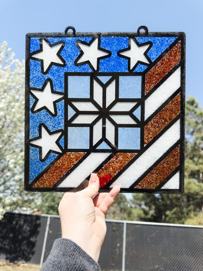 DIY Faux Stained Glass stars and stripes flag Patriotic Sun Catcher