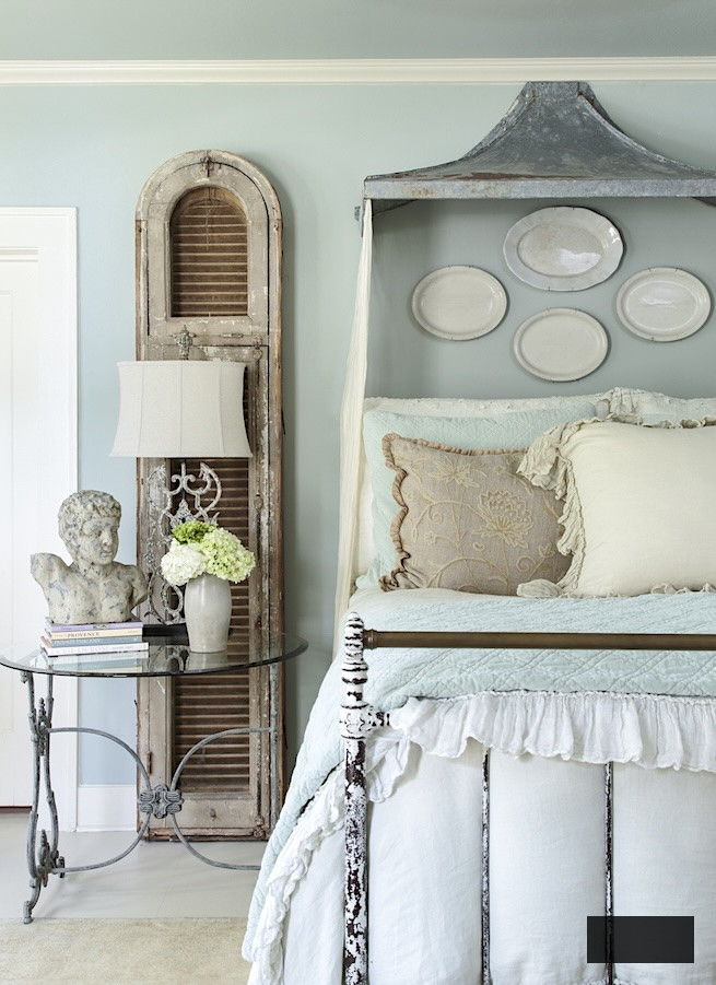 French country bedroom in pale blue