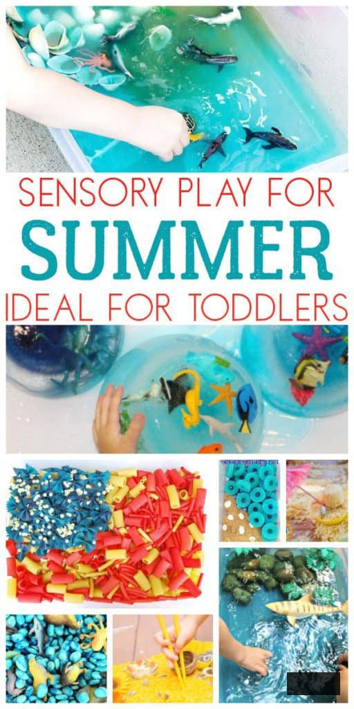 Collage of sensory play ideas for toddlers this summer