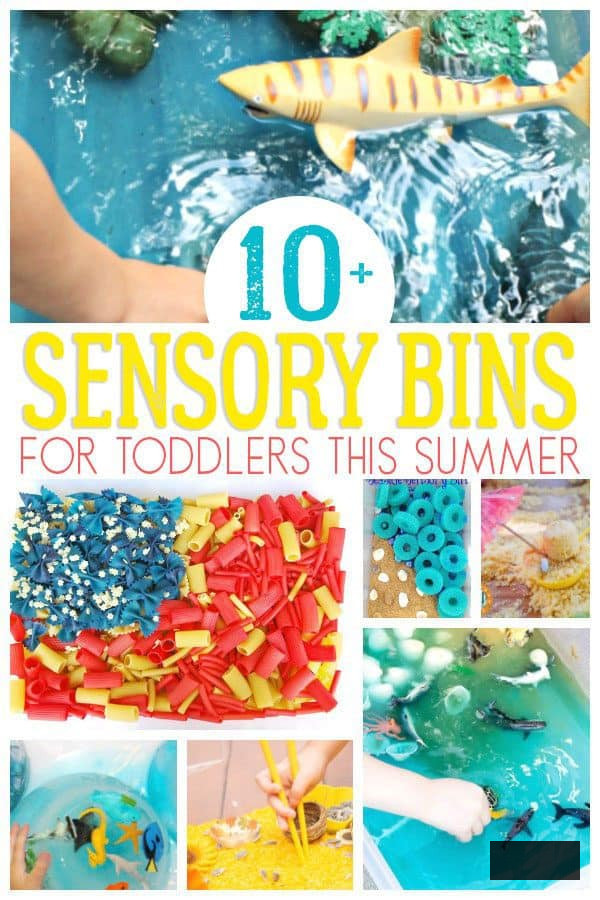 collage of sensory bins for summer enjoyment with toddlers