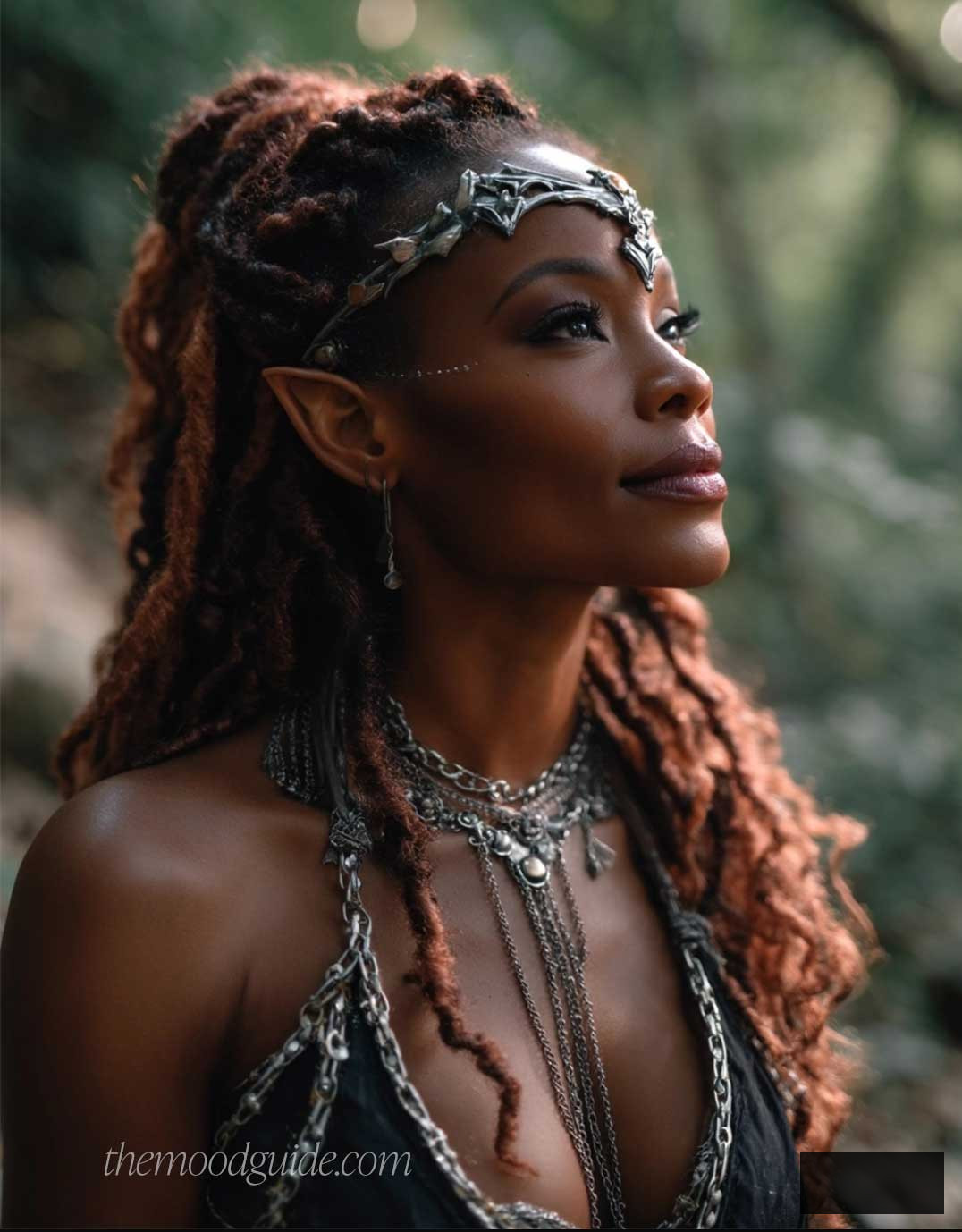 black skin woman fairy elf warrior hairstyle with locs