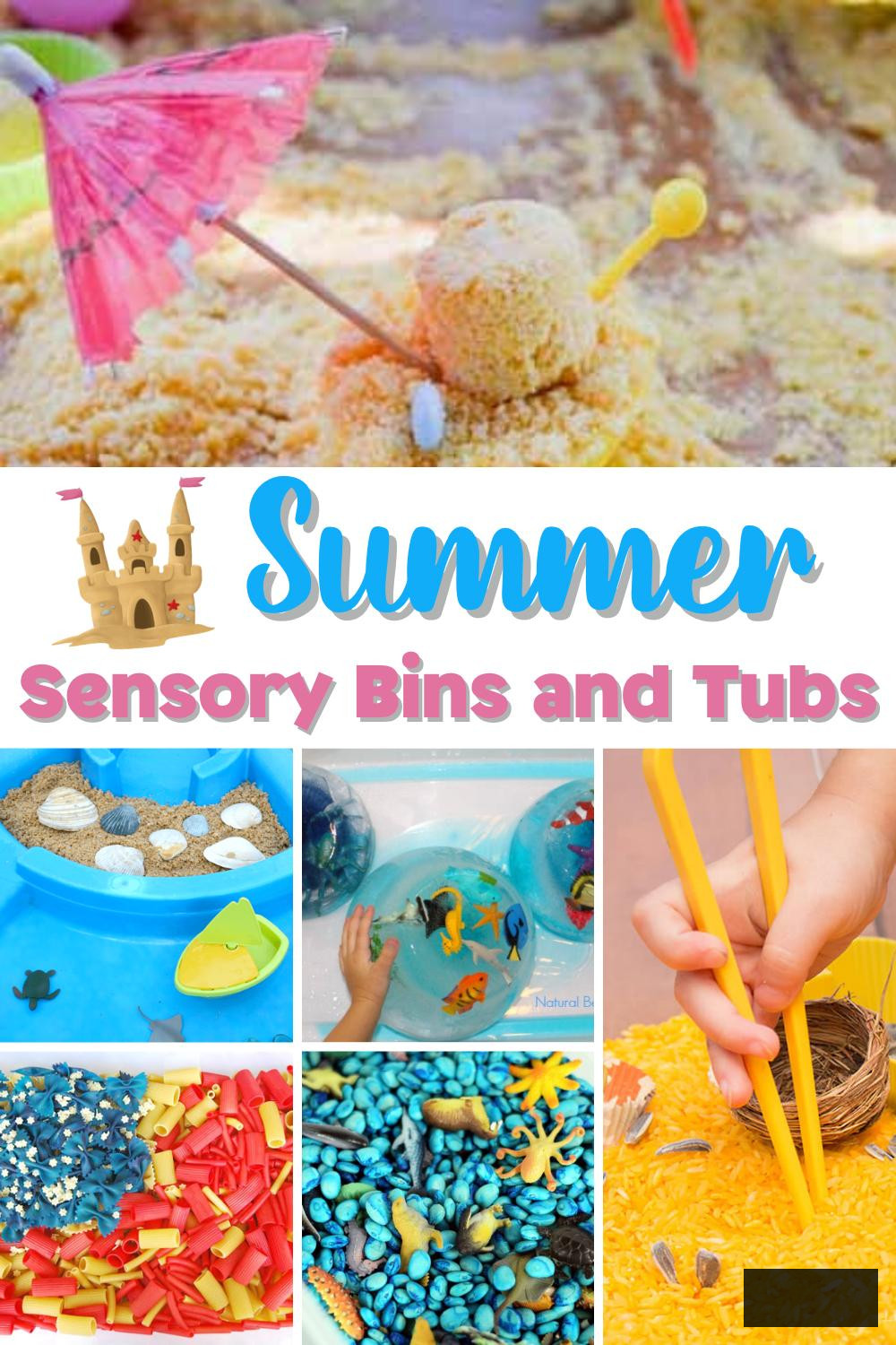 Pinterest collage for Summer Sensory Bins and Tubs