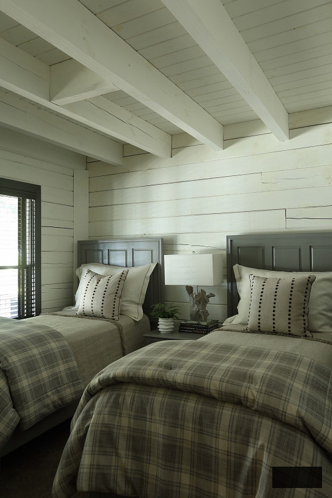 twin beds with plaid bedding