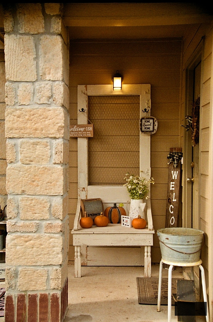 fall decorations on a front porch in Texas