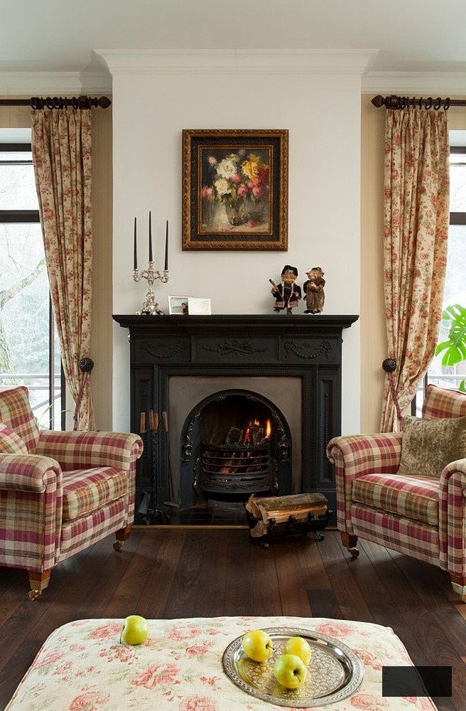 Vintage black fireplace in small living room
