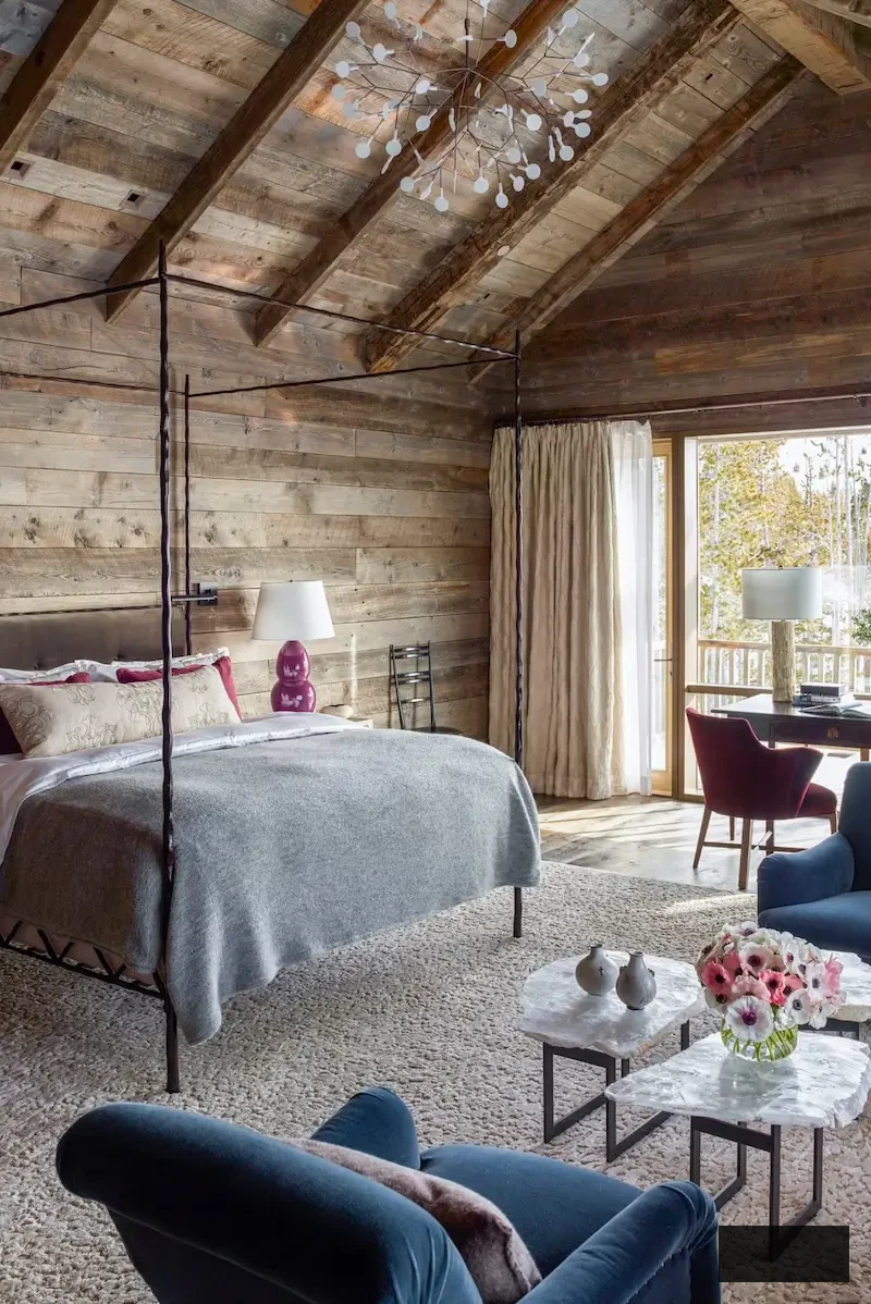 modern cabin wood loft bedroom design