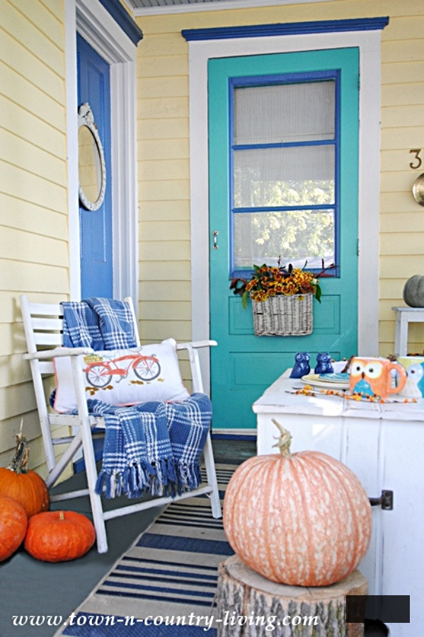 Front Porch on Historic Home Decorated for Fall